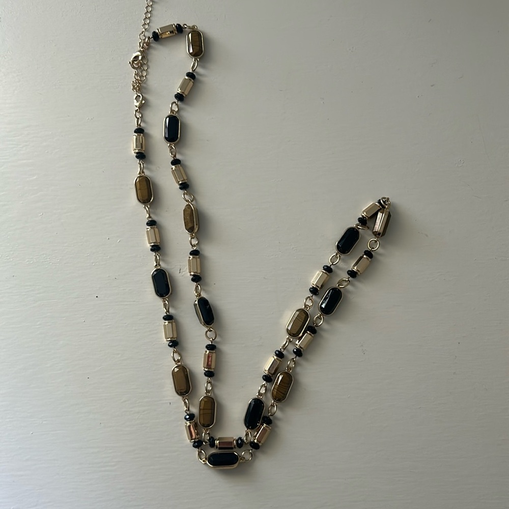 Premier Designs Single Strand Neutral tone long bead necklace